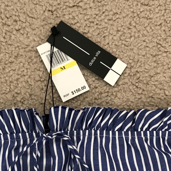 NWT Dolce Vita Delainey Blue and White Off The Shoulder Striped Dress Size M - Picture 4 of 8